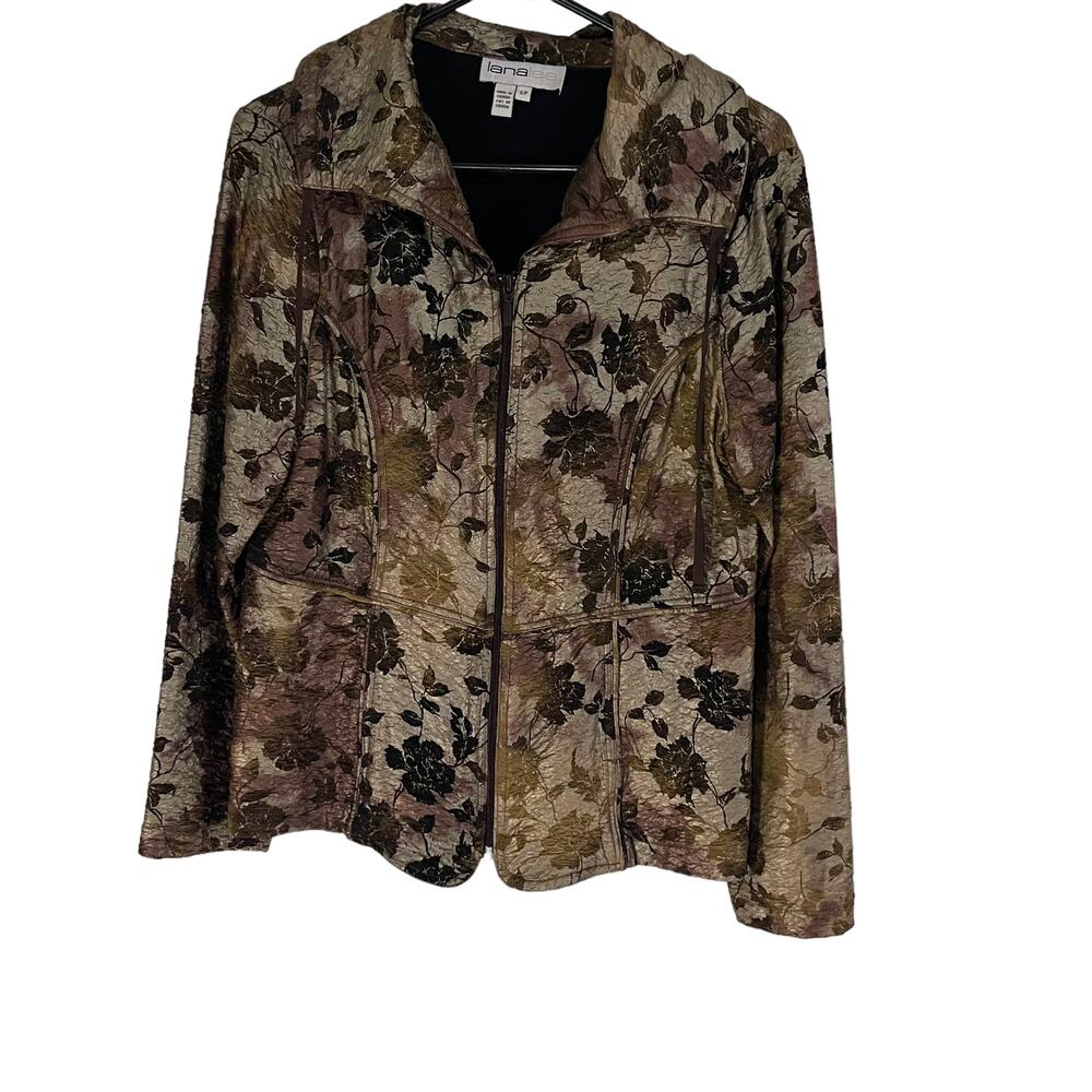 Lanalee Size Small Vintage Brown Floral‎ Crinkle Zip Up Jacket